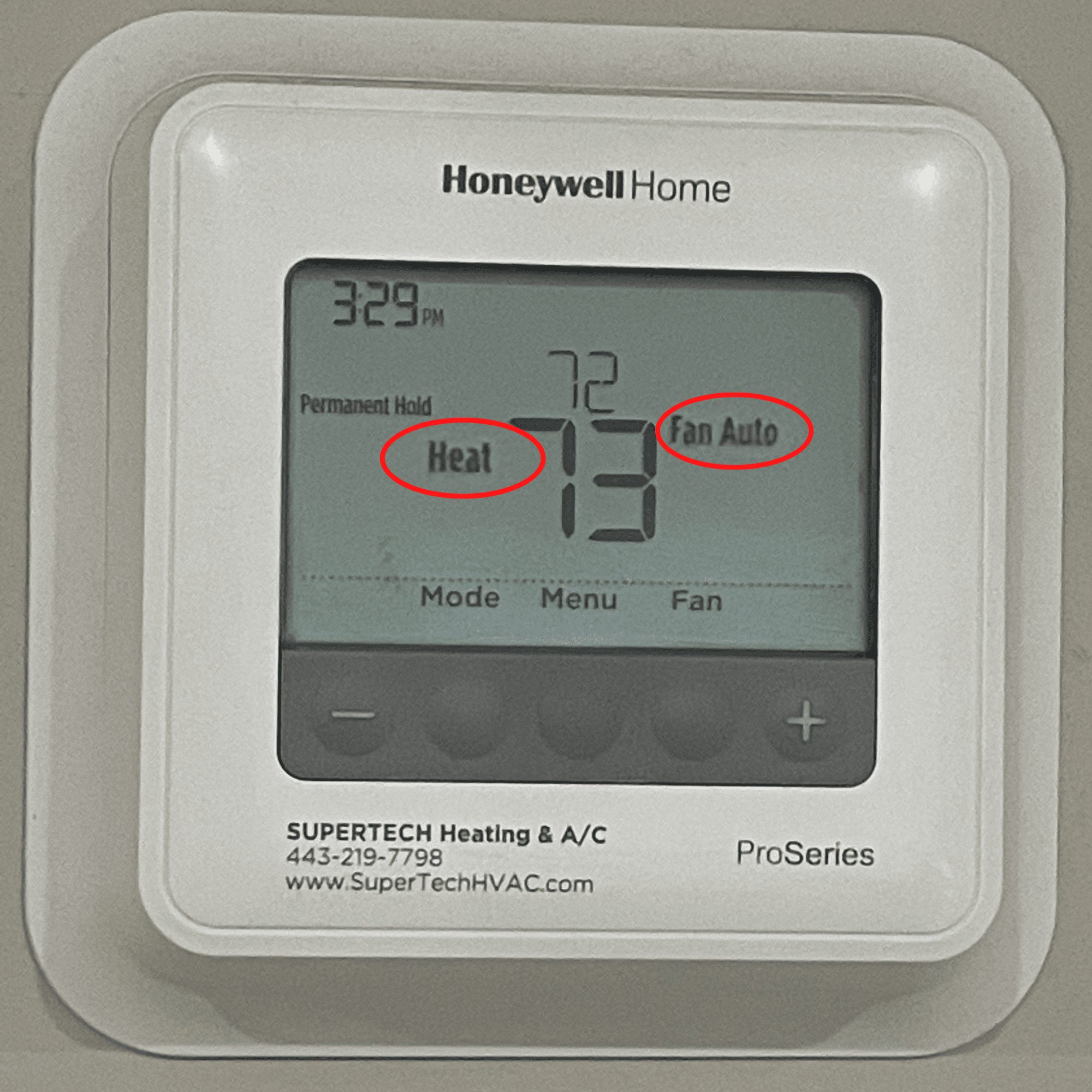 thermostat: heat mode, fan auto thermostat: heat mode, fan auto