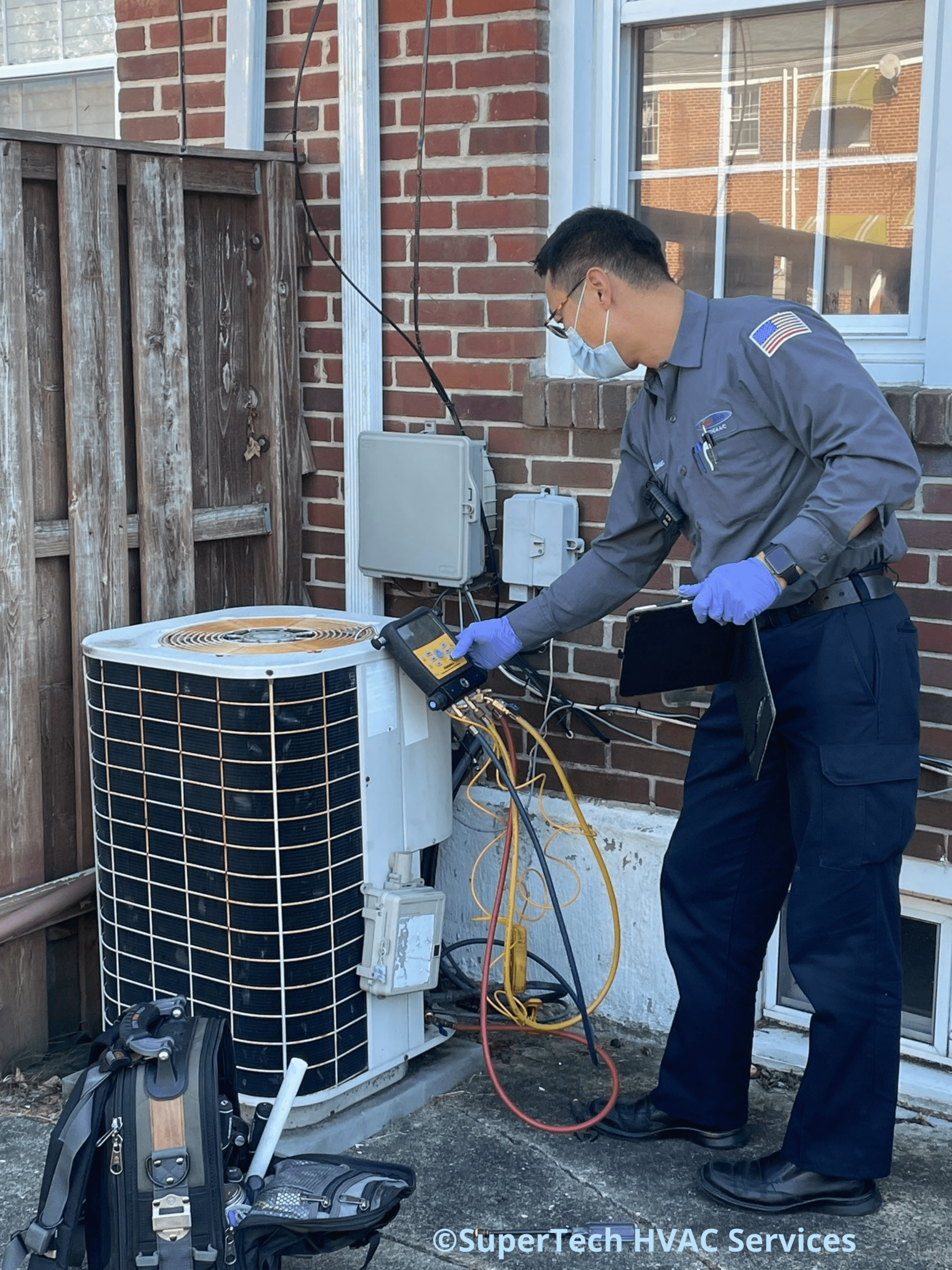 HVAC inspection checking refrigerant levels HVAC inspection checking refrigerant levels