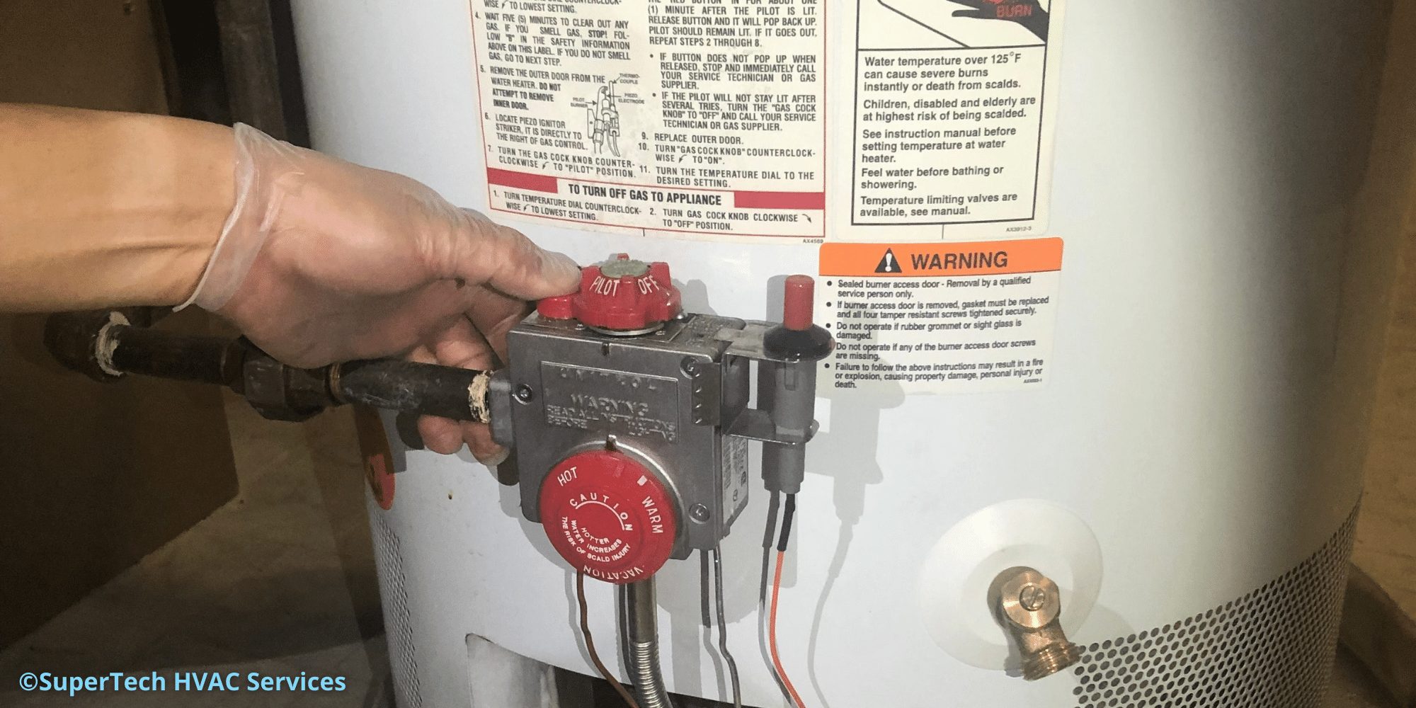 Hold water heater reset button down Hold water heater reset button down